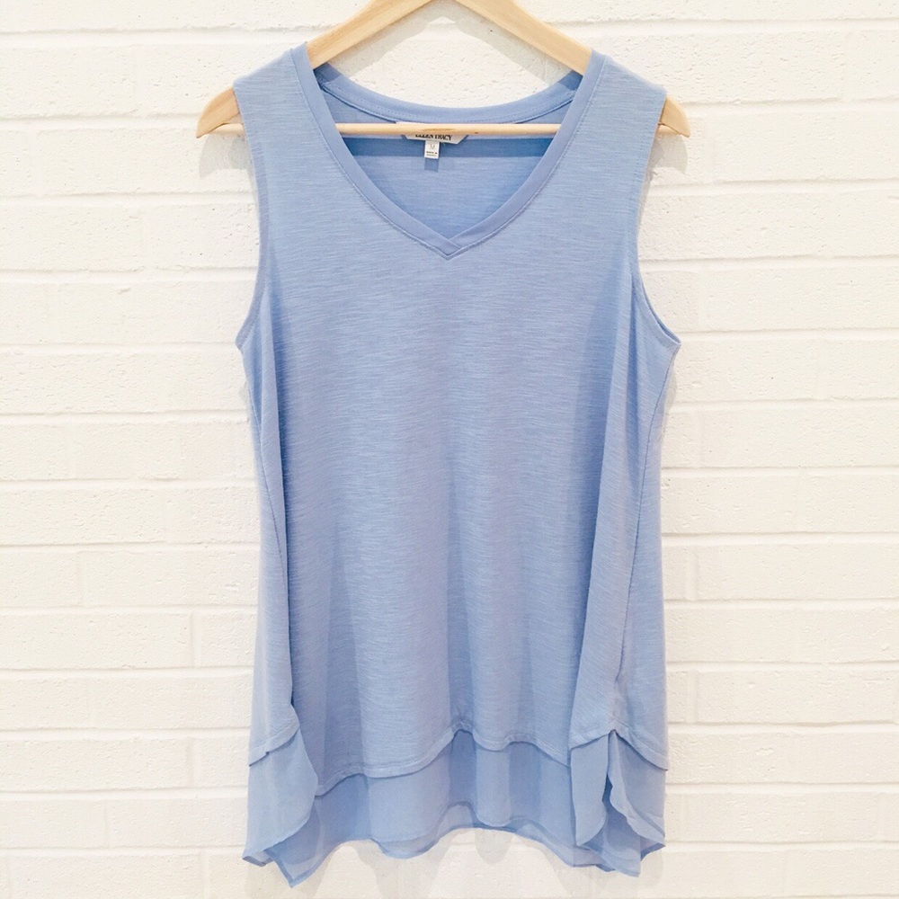 Sleeveless Flowing Blue Ellen Tracy Tank Blouse M